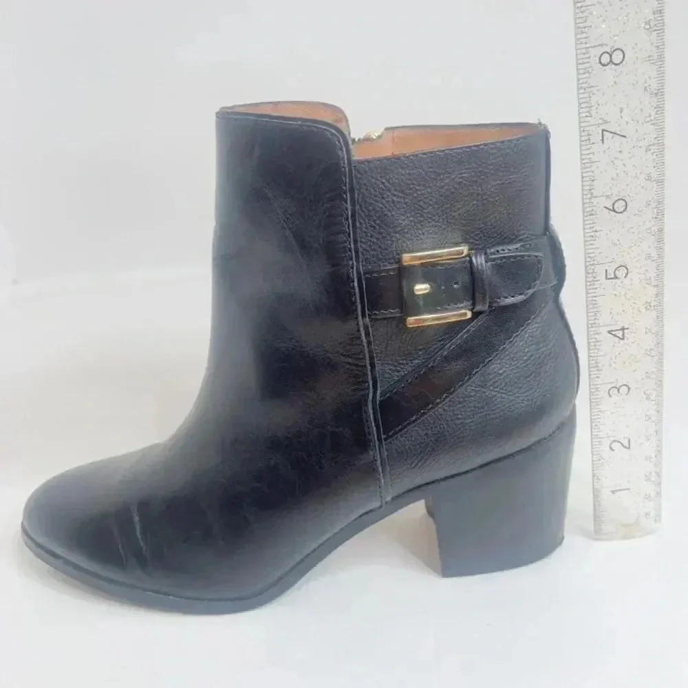 Louise Et Cie Lo Zalia Black Leather Heeled Bootie Buckled Boots Size 9.5